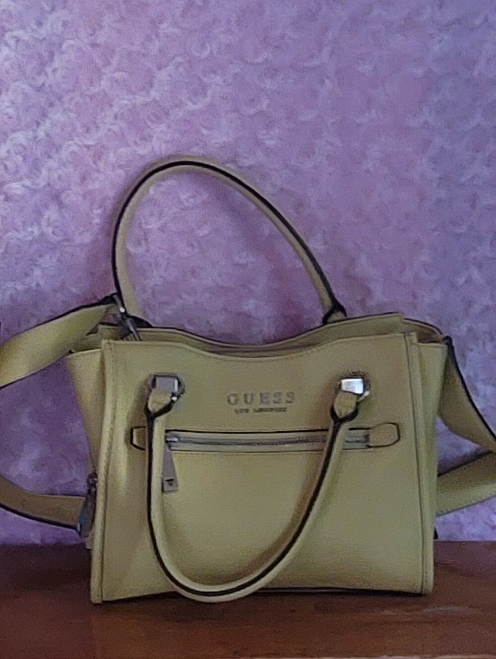 GUESS Yellow Satchel with Front Zip Pocket